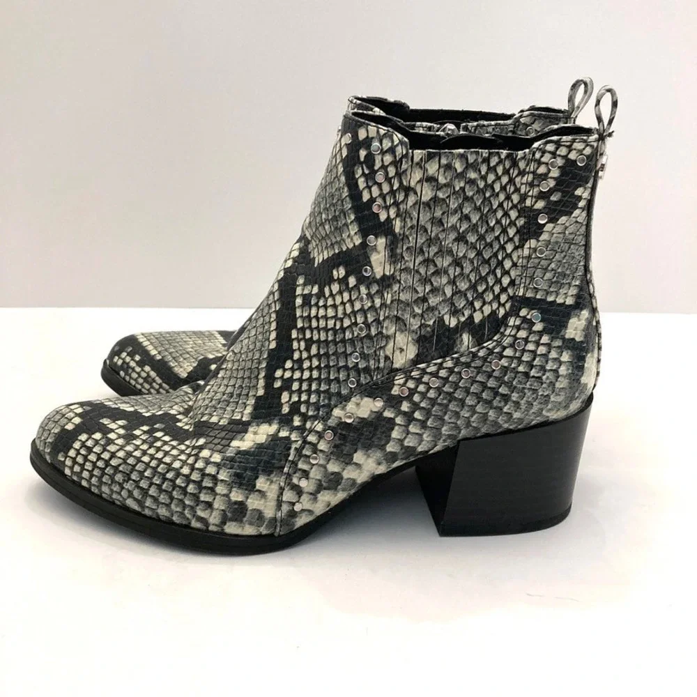 Circus by‎ Sam Edelman Jenna Boots Bootie Snake Faux Leather Studded Womens 6.5